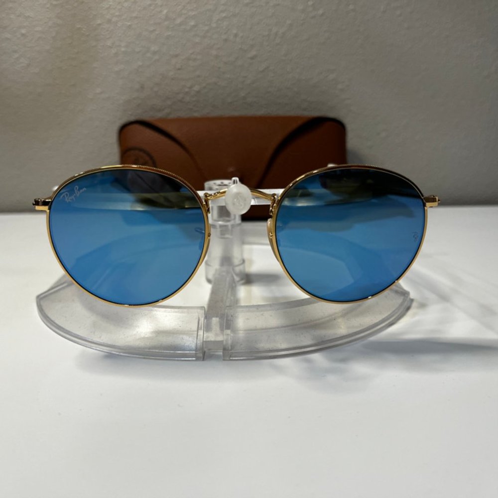 Ray-Ban Round Metal sunglasses (RB3447N). Gold frame/blue gradient mirror lenses